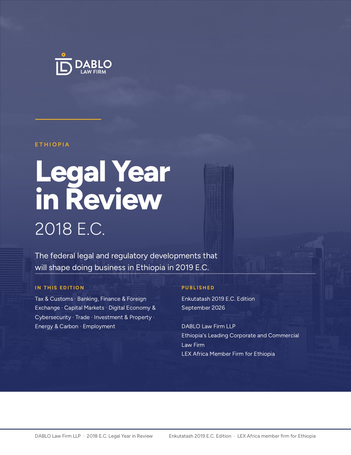 Cover of DABLO Law Firm's Ethiopia Legal Year in Review, 2018 E.C.